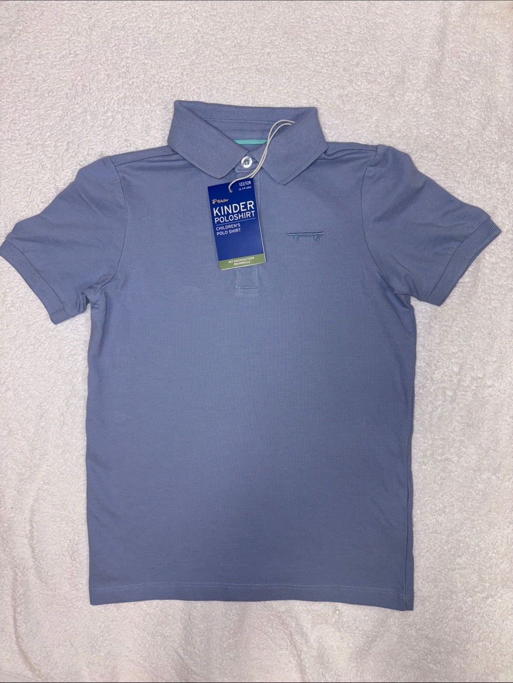 Tchibo nwt light blue embroidered skateboard short sleeve polo 122/128 boys 7/8